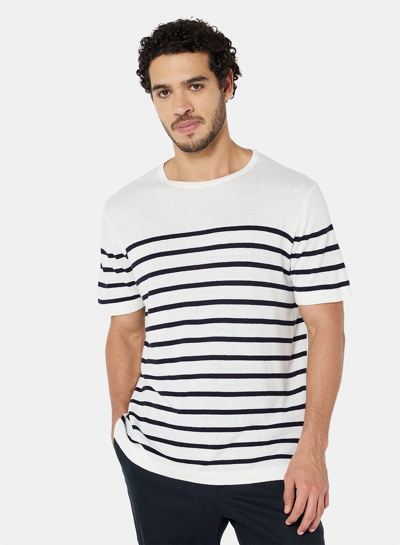 MANGO Striped T-Shirt White - Image 1