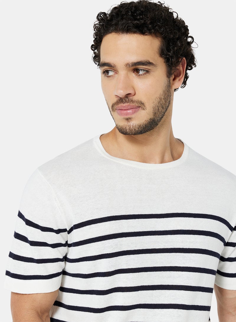MANGO Striped T-Shirt White - Image 3