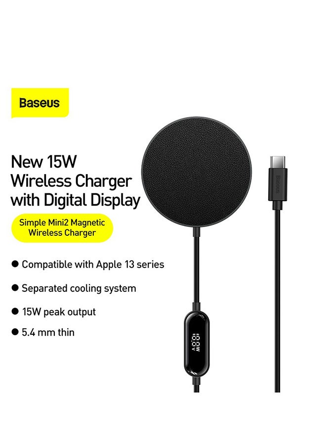 Baseus - Wireless Charger for iPhone Fast 15W Mag-Safe and Qi Magnetic Charging Pad with LED Display Design for iPhone 13/12/12 Mini/12 Pro Max Black - Image 1