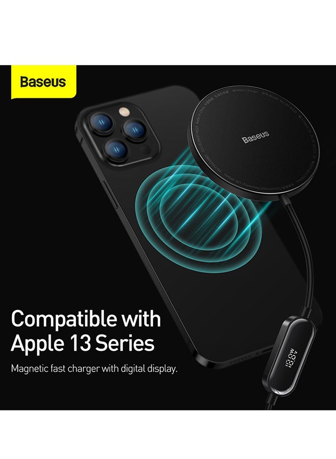 Baseus - Wireless Charger for iPhone Fast 15W Mag-Safe and Qi Magnetic Charging Pad with LED Display Design for iPhone 13/12/12 Mini/12 Pro Max Black - Image 1