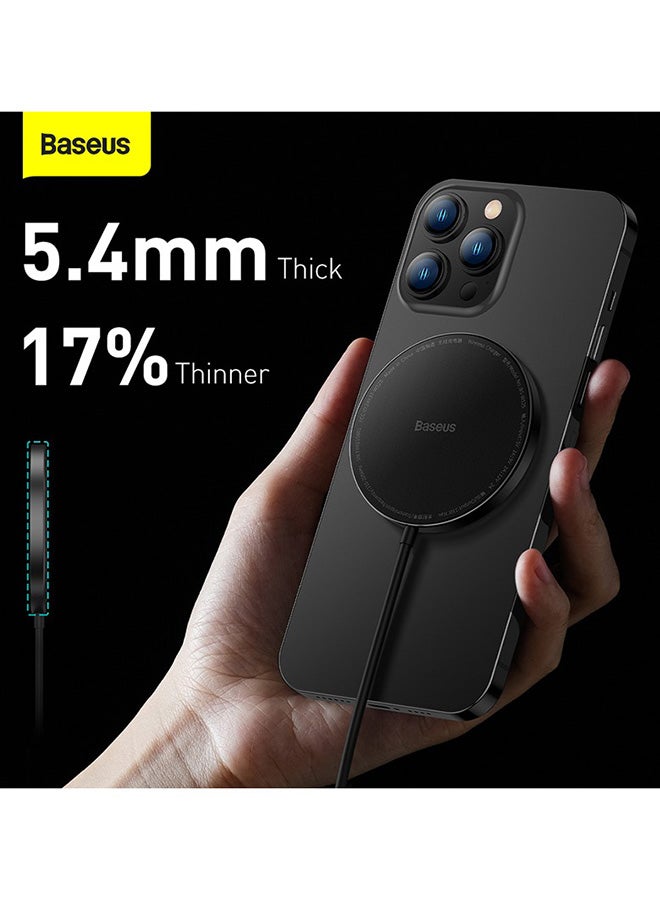 Baseus - Wireless Charger for iPhone Fast 15W Mag-Safe and Qi Magnetic Charging Pad with LED Display Design for iPhone 13/12/12 Mini/12 Pro Max Black - Image 1