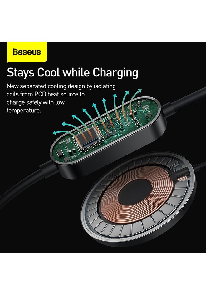 Baseus - Wireless Charger for iPhone Fast 15W Mag-Safe and Qi Magnetic Charging Pad with LED Display Design for iPhone 13/12/12 Mini/12 Pro Max Black - Image 1