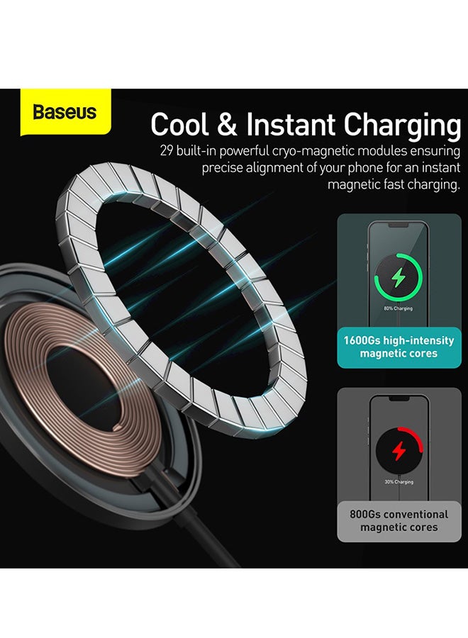 Baseus - Wireless Charger for iPhone Fast 15W Mag-Safe and Qi Magnetic Charging Pad with LED Display Design for iPhone 13/12/12 Mini/12 Pro Max Black - Image 1