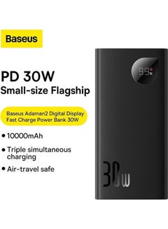 Baseus 10000 mAh Power Bank PD USB-C, 30W Power Delivery Fast Charging with LED Digital Display Battery Pack, 3 input Compatible for iPhone 15 Pro Max/15 Plus,14/13/12/11 Series, All Smart Phones Black  - Image 2