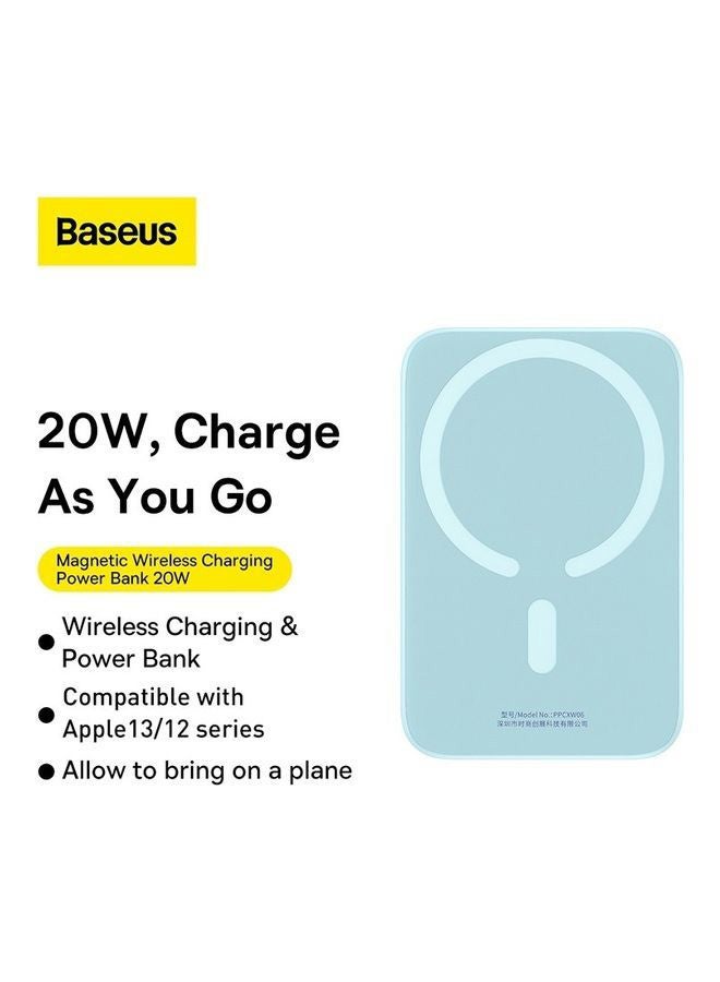 Baseus - 6000 mAh 6000 Mah 2-in-1 Magnetic Wireless Portable Charger, Power Bank Compatible with MagSafe for iPhone 14/13/12 Series with USB C Pass-thru Charging Blue - Image 1