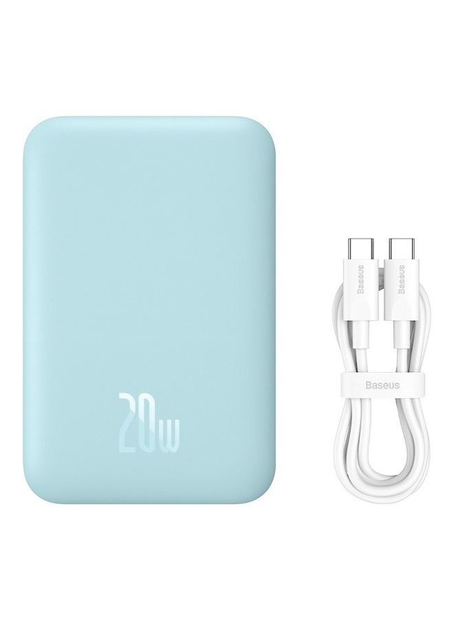 Baseus - 6000 mAh 6000 Mah 2-in-1 Magnetic Wireless Portable Charger, Power Bank Compatible with MagSafe for iPhone 14/13/12 Series with USB C Pass-thru Charging Blue - Image 1