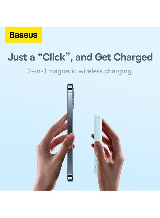 Baseus - 6000 mAh 6000 Mah 2-in-1 Magnetic Wireless Portable Charger, Power Bank Compatible with MagSafe for iPhone 14/13/12 Series with USB C Pass-thru Charging Blue - Image 1