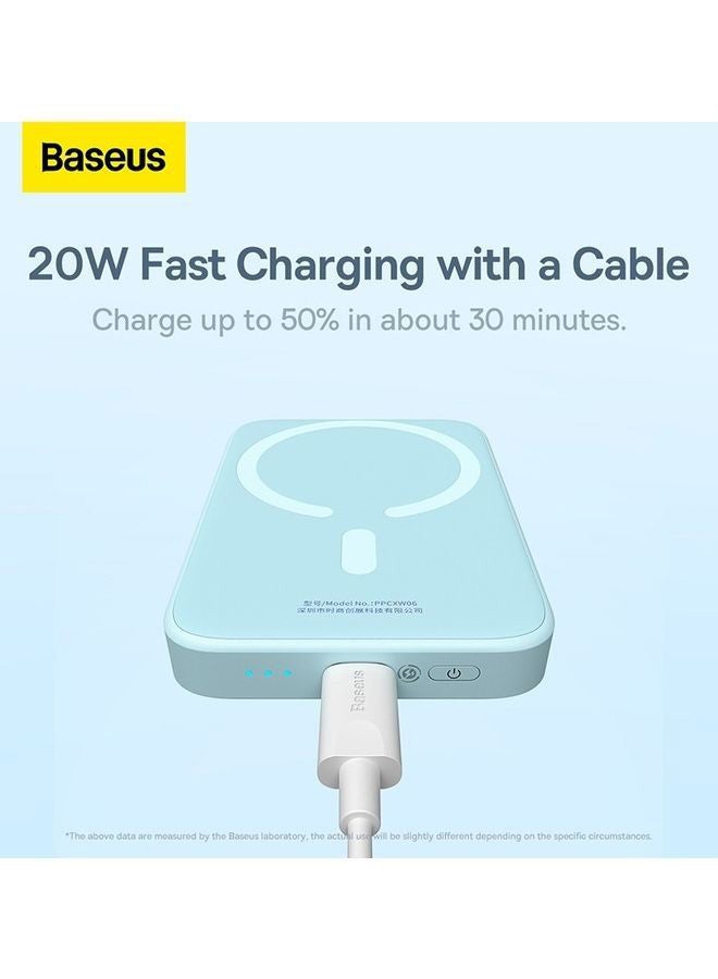Baseus - 6000 mAh 6000 Mah 2-in-1 Magnetic Wireless Portable Charger, Power Bank Compatible with MagSafe for iPhone 14/13/12 Series with USB C Pass-thru Charging Blue - Image 1