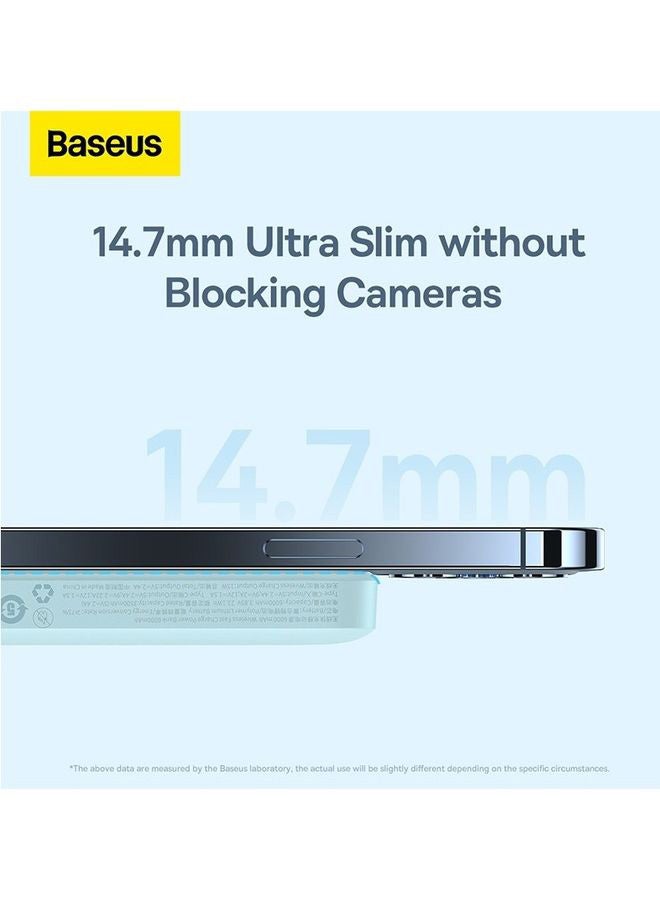 Baseus - 6000 mAh 6000 Mah 2-in-1 Magnetic Wireless Portable Charger, Power Bank Compatible with MagSafe for iPhone 14/13/12 Series with USB C Pass-thru Charging Blue - Image 1