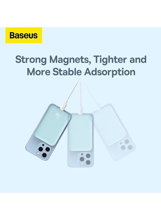 Baseus - 6000 mAh 6000 Mah 2-in-1 Magnetic Wireless Portable Charger, Power Bank Compatible with MagSafe for iPhone 14/13/12 Series with USB C Pass-thru Charging Blue - Image 1