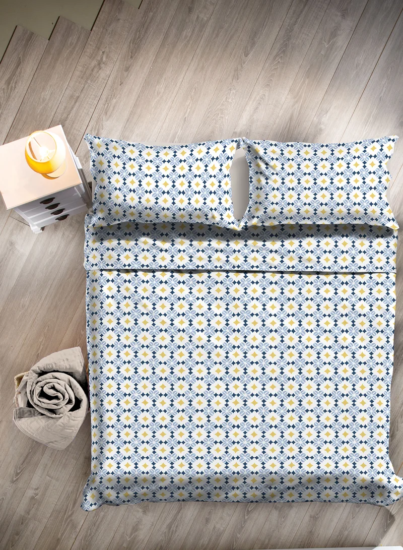 Noon East Duvet cover set With Pillow Cover 50X75 Cm, Comforter - For Queen Size Mattress - 100% Cotton Percale - 180 Thread Count - Blue 200x200cm + Pillowcase 50x75cm