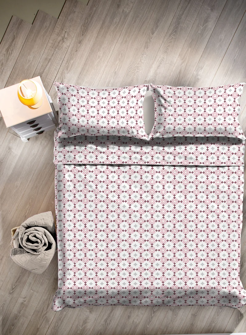 Noon East Duvet Cover Set - With 1 Duvet Cover And 2 Pillow Cover 50X75 Cm - For Queen Size Mattress - 100% Cotton Percale - 180 Thread Count Pink 200x200cm