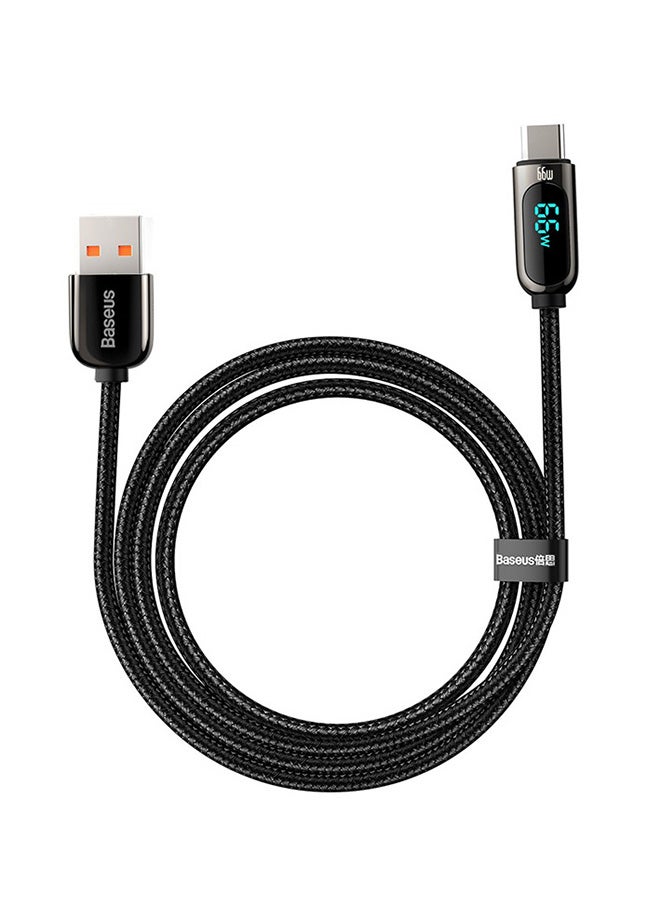 Baseus USB To Type-C 66W Digital Display Fast Charger Data Cable Support Huawei and Xiaomi 6A Fast Charging and other USB-C Devices (2m) - Black  - Image 1