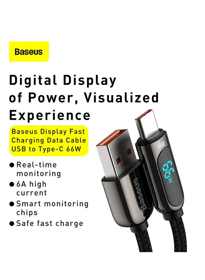 Baseus USB To Type-C 66W Digital Display Fast Charger Data Cable Support Huawei and Xiaomi 6A Fast Charging and other USB-C Devices (2m) - Black  - Image 2