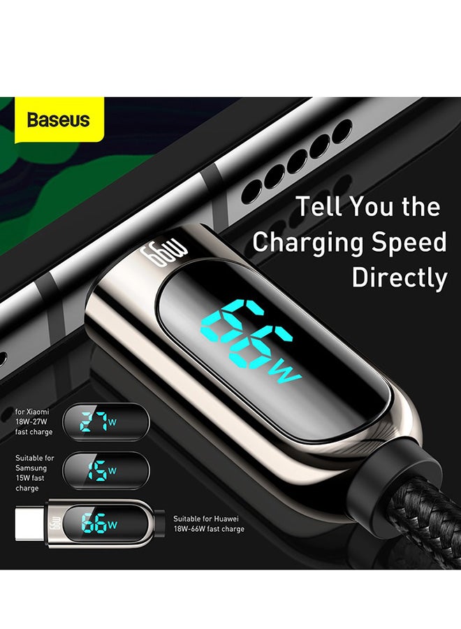 Baseus USB To Type-C 66W Digital Display Fast Charger Data Cable Support Huawei and Xiaomi 6A Fast Charging and other USB-C Devices (2m) - Black  - Image 3
