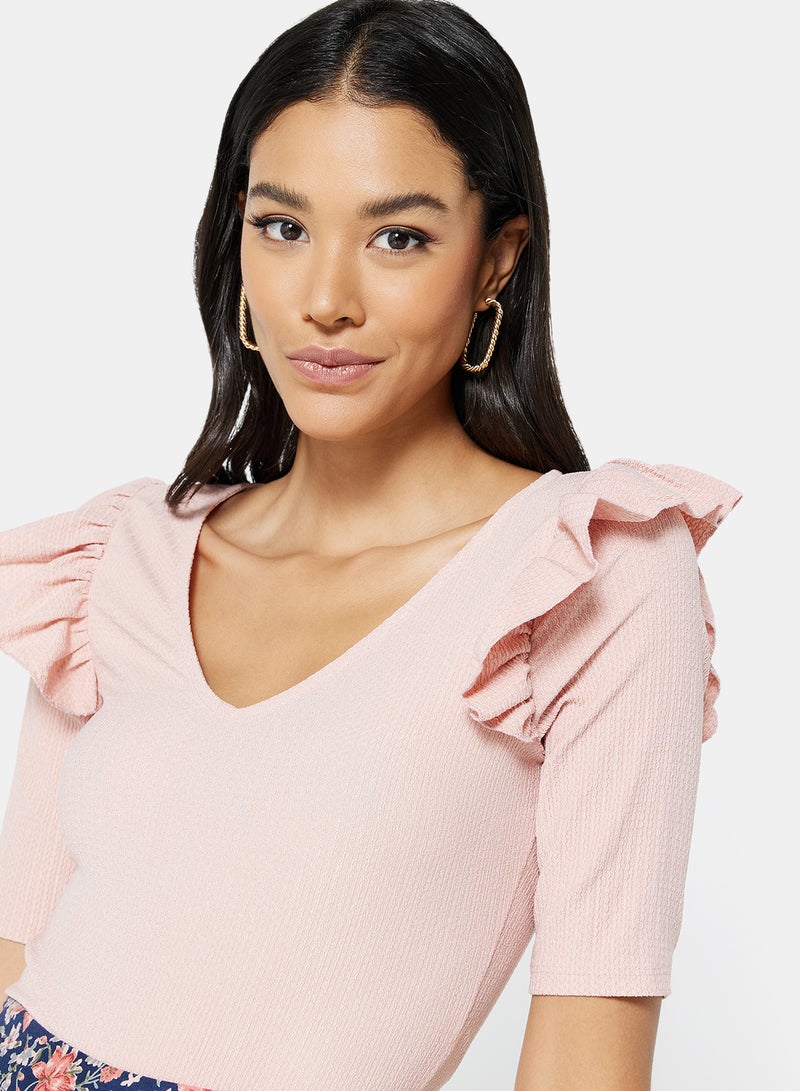 NEW LOOK - Ribbed Flared Sleeve Bodysuit Nude - Image 1