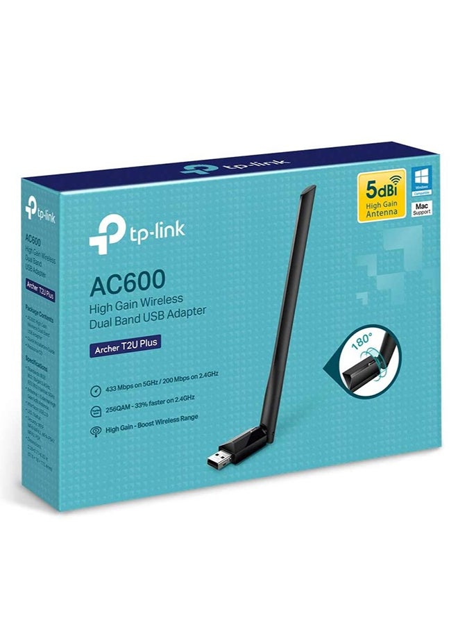 TP-LINK - Archer T2U Plus AC600 High Gain Wireless Dual Band USB Adapter Black - Image 1