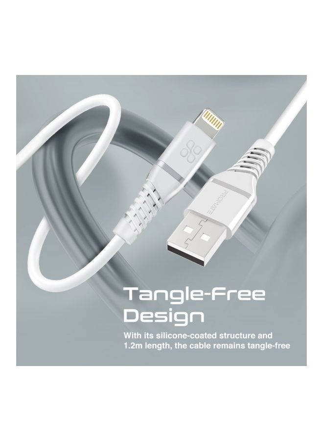 PROMATE - iPhone 15 Cable, High Tensile Strength Data Sync & Charge Cable with Lightning Connector 1.2M White White - Image 1