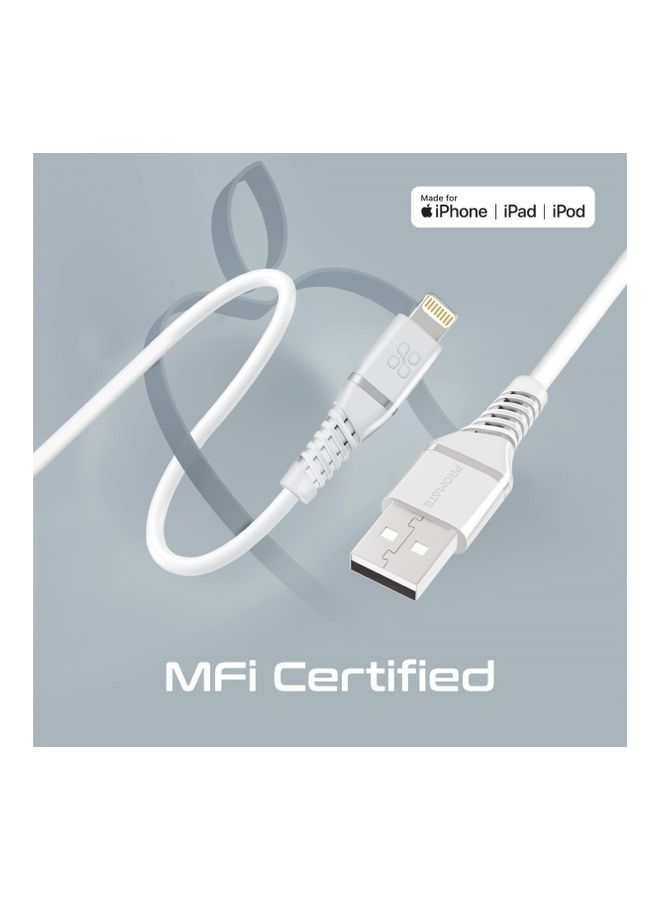 PROMATE - iPhone 15 Cable, High Tensile Strength Data Sync & Charge Cable with Lightning Connector 1.2M White White - Image 1