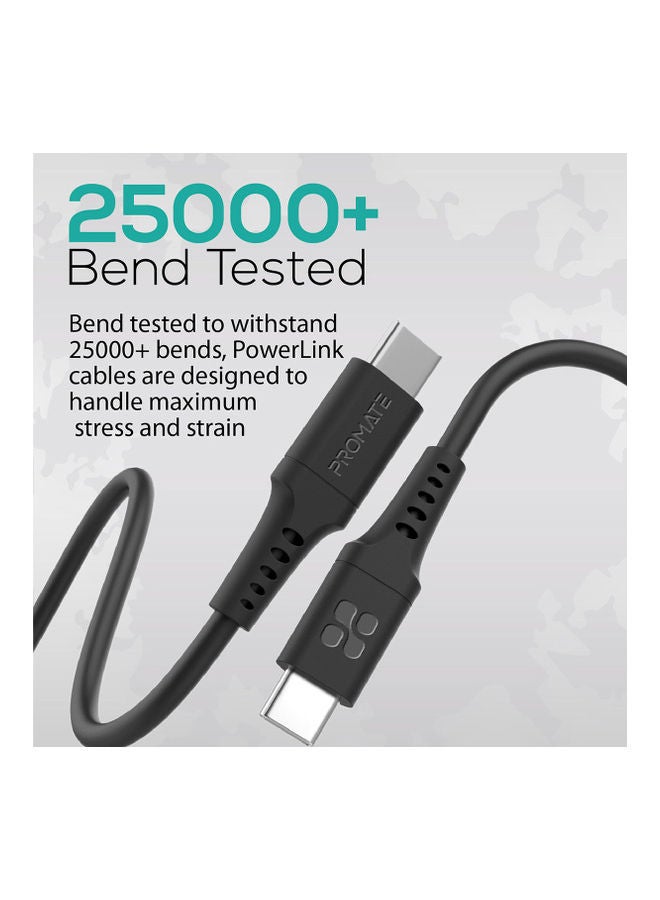 PROMATE - 60W Power Delivery Ultra-Fast USB-C Soft Silicon Cable 1.2M Black - Image 1