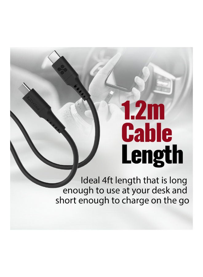 PROMATE - 60W Power Delivery Ultra-Fast USB-C Soft Silicon Cable 1.2M Black - Image 1