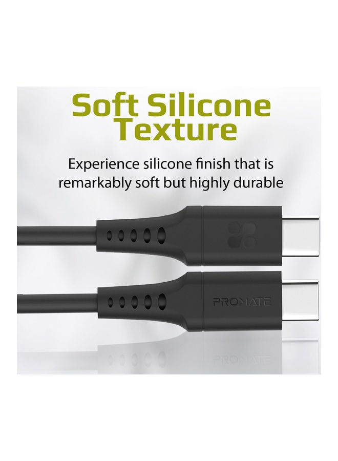 PROMATE - 60W Power Delivery Ultra-Fast USB-C Soft Silicon Cable 1.2M Black - Image 1