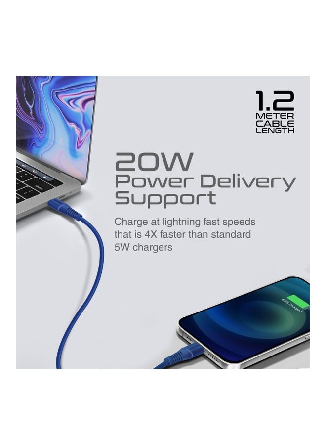 PROMATE - iPhone 15 Cable, 20W Power Delivery USB-C To Apple Lightning Connector Cable 1.2M Blue Blue - Image 1