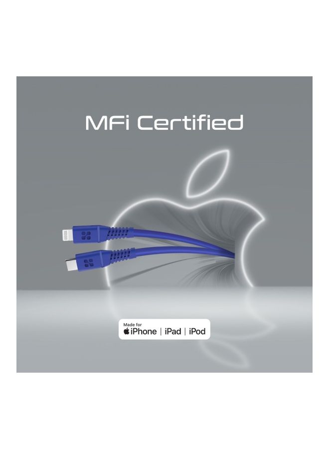 PROMATE - iPhone 15 Cable, 20W Power Delivery USB-C To Apple Lightning Connector Cable 1.2M Blue Blue - Image 1