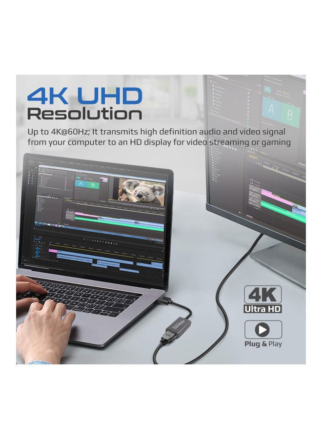 PROMATE - Promate DisplayPort to HDMI Adapter with 4k Resolution, Nylon Cable and Uni-Directional Display, MediaLink-DP Black Black - Image 1