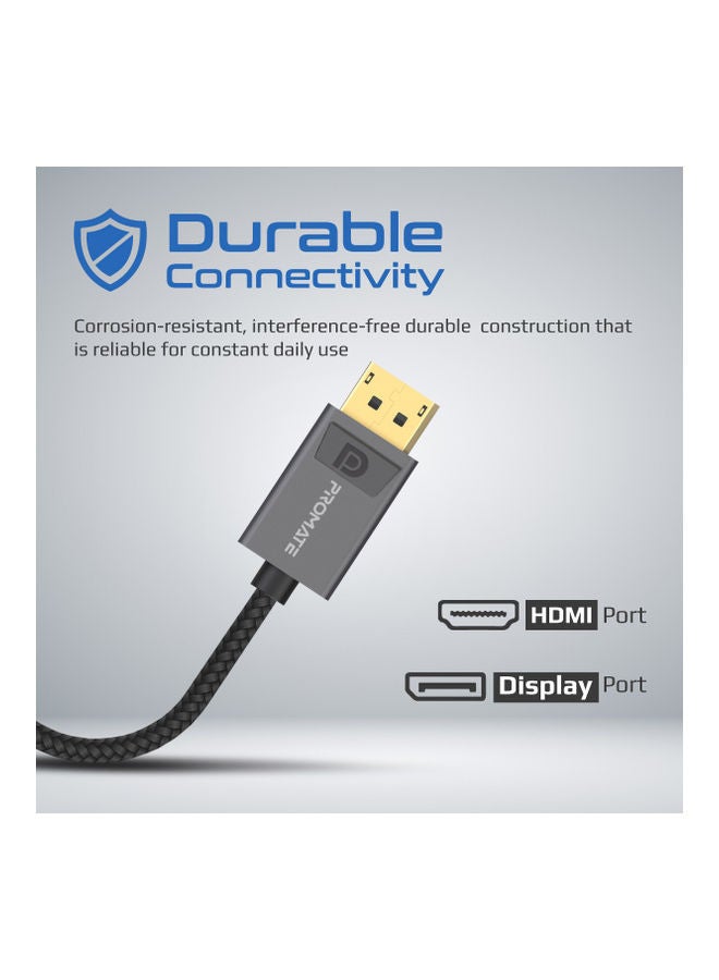PROMATE - Promate DisplayPort to HDMI Adapter with 4k Resolution, Nylon Cable and Uni-Directional Display, MediaLink-DP Black Black - Image 1