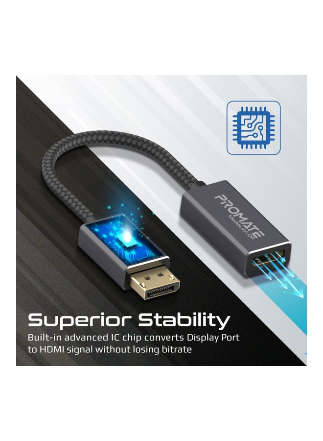 PROMATE - Promate DisplayPort to HDMI Adapter with 4k Resolution, Nylon Cable and Uni-Directional Display, MediaLink-DP Black Black - Image 1