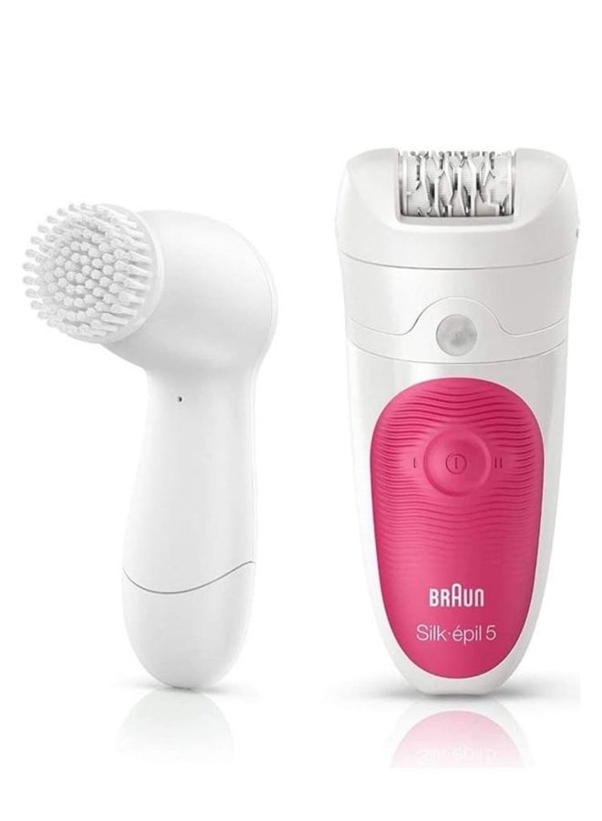 براون سيلك-ابيل 5 ‎ 5-537- ماكينة ازالة الشعر اللاسلكية للاستعمال الرطب والجاف مع 4 اضافات تتضمن فرشاة تنظيف الوجه - علبة معدنية وردي/ أبيض - Image 3