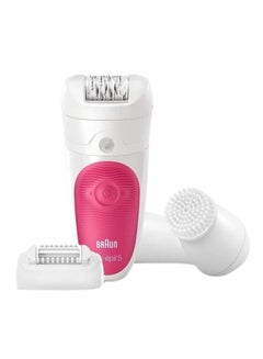 براون Wet And Dry Cordless Epilator With 4 Extras Including A Facial Cleansing Brush White/Pink  - Image 1