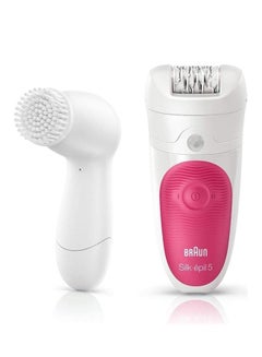 براون Wet And Dry Cordless Epilator With 4 Extras Including A Facial Cleansing Brush White/Pink  - Image 2