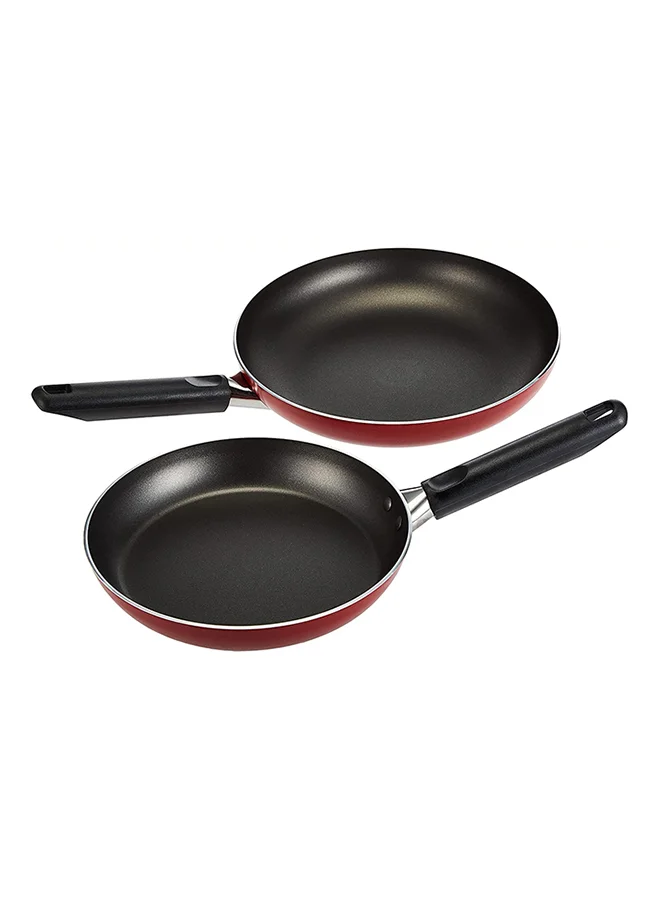 Prestige 14-Piece Classique Pro Aluminium Non Stick Interior Durable & Light Weight Cookware Set Includes 14 cm milk pan, 14 cm covered sauce pan, 20 cm covered casserole, 26 cm covered casserole, 26 cm open wok, 22 cm open fry pan, 26 cm open fry pan, chopping board, Prestige basic solid spoon, regular turner and solid skimmer & 4 liter Pressure Cooker Black/Red/Silver 26cm