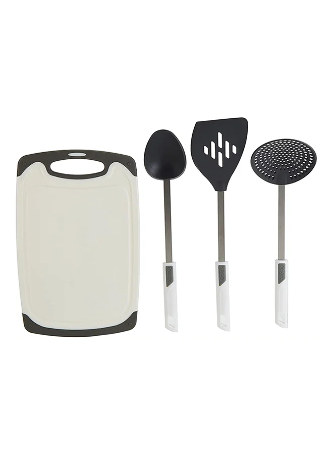 Prestige 14-Piece Classique Pro Aluminium Non Stick Interior Durable & Light Weight Cookware Set Includes 14 cm milk pan, 14 cm covered sauce pan, 20 cm covered casserole, 26 cm covered casserole, 26 cm open wok, 22 cm open fry pan, 26 cm open fry pan, chopping board, Prestige basic solid spoon, regular turner and solid skimmer & 4 liter Pressure Cooker Black/Red/Silver 26cm