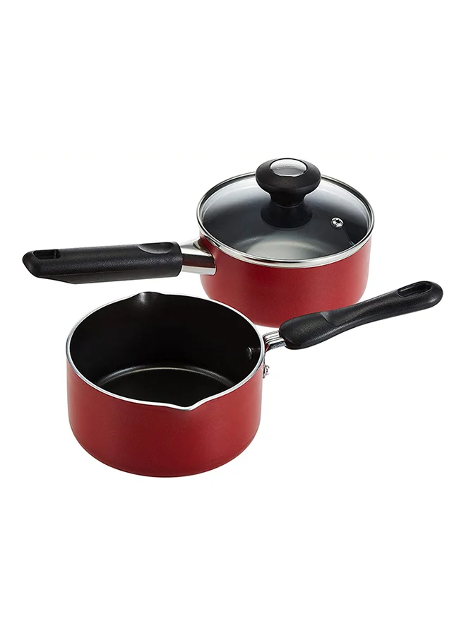 Prestige 14-Piece Classique Pro Aluminium Non Stick Interior Durable & Light Weight Cookware Set Includes 14 cm milk pan, 14 cm covered sauce pan, 20 cm covered casserole, 26 cm covered casserole, 26 cm open wok, 22 cm open fry pan, 26 cm open fry pan, chopping board, Prestige basic solid spoon, regular turner and solid skimmer & 4 liter Pressure Cooker Black/Red/Silver 26cm
