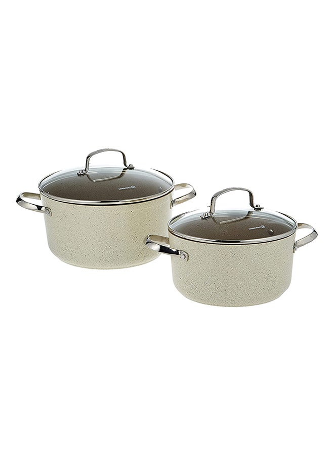 Korkmaz 7-Piece Granite Non-Stick Coating Kitchen Cookware Set With Glass Lid Includes 1xMedium Casserole(20 x 10.5cm/3L), 1xLarge Casserole (24 x 12.5cm/5.0L), 1xSmall Casserole (26 x 7cm/3.5L), 1xFrying Pan (26 x 5cm/2.5L) and 3xLid Granite 24 x 12.5cm  - Image 2