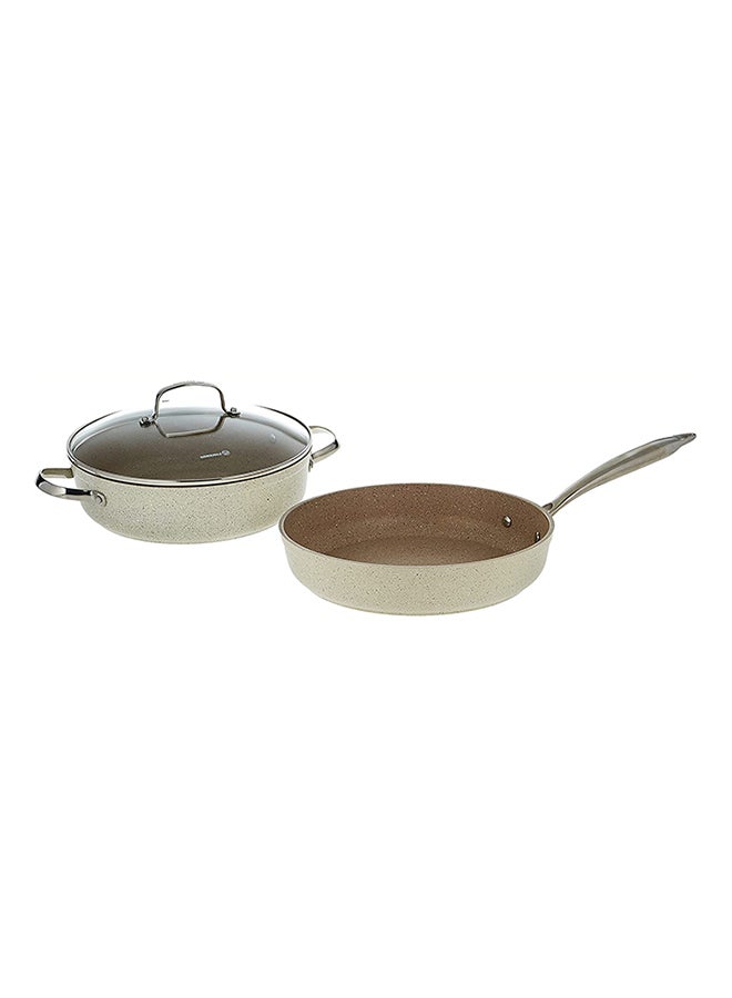 Korkmaz 7-Piece Granite Non-Stick Coating Kitchen Cookware Set With Glass Lid Includes 1xMedium Casserole(20 x 10.5cm/3L), 1xLarge Casserole (24 x 12.5cm/5.0L), 1xSmall Casserole (26 x 7cm/3.5L), 1xFrying Pan (26 x 5cm/2.5L) and 3xLid Granite 24 x 12.5cm  - Image 3