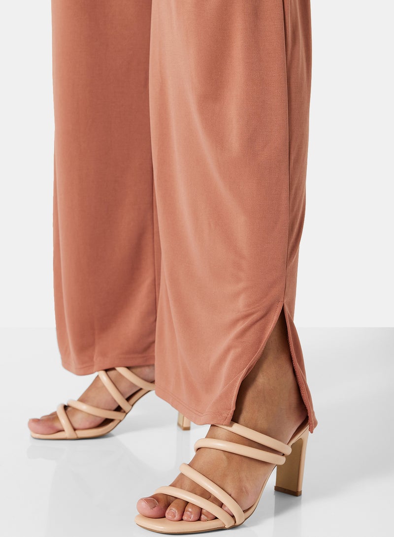 MANGO - Ruffled Waist Pants Brown - Image 1