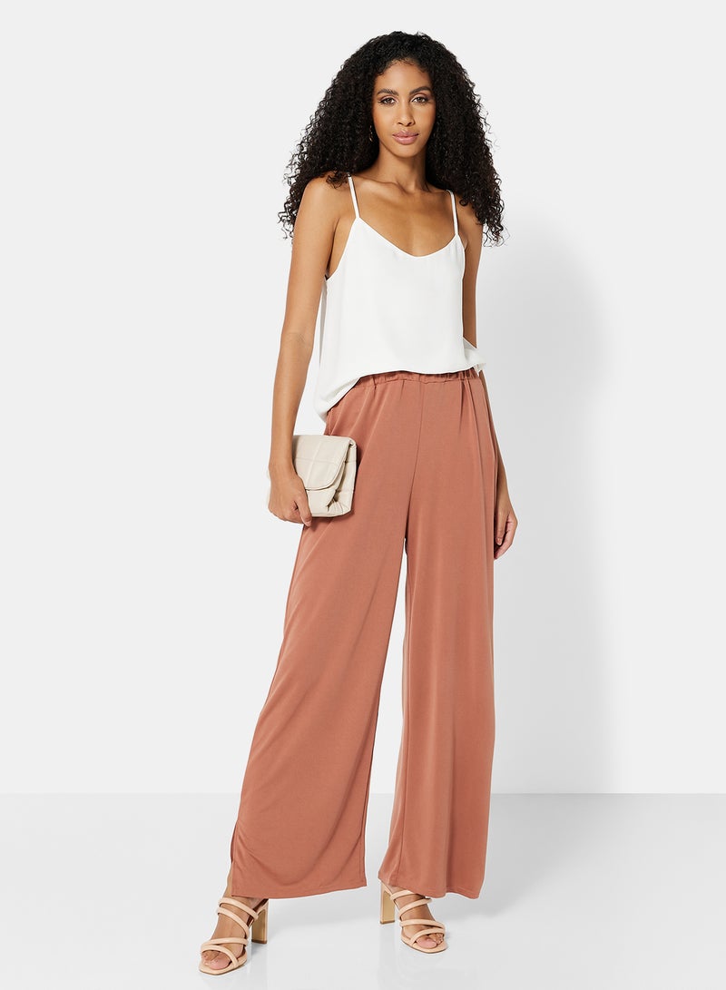 MANGO - Ruffled Waist Pants Brown - Image 1