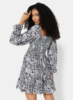 LABEL RAIL Shirred Animal Print Dress White/Black  - Image 3