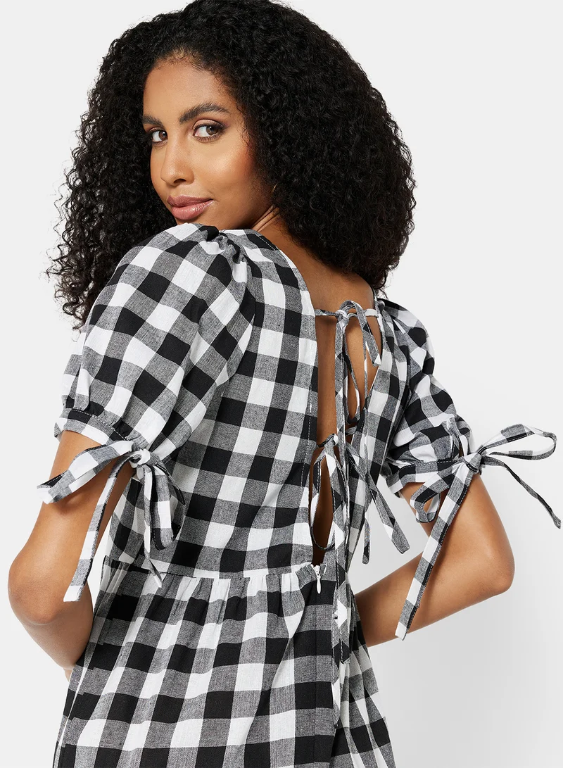 LABEL RAIL Gingham Ruffle Mini Dress Black/White