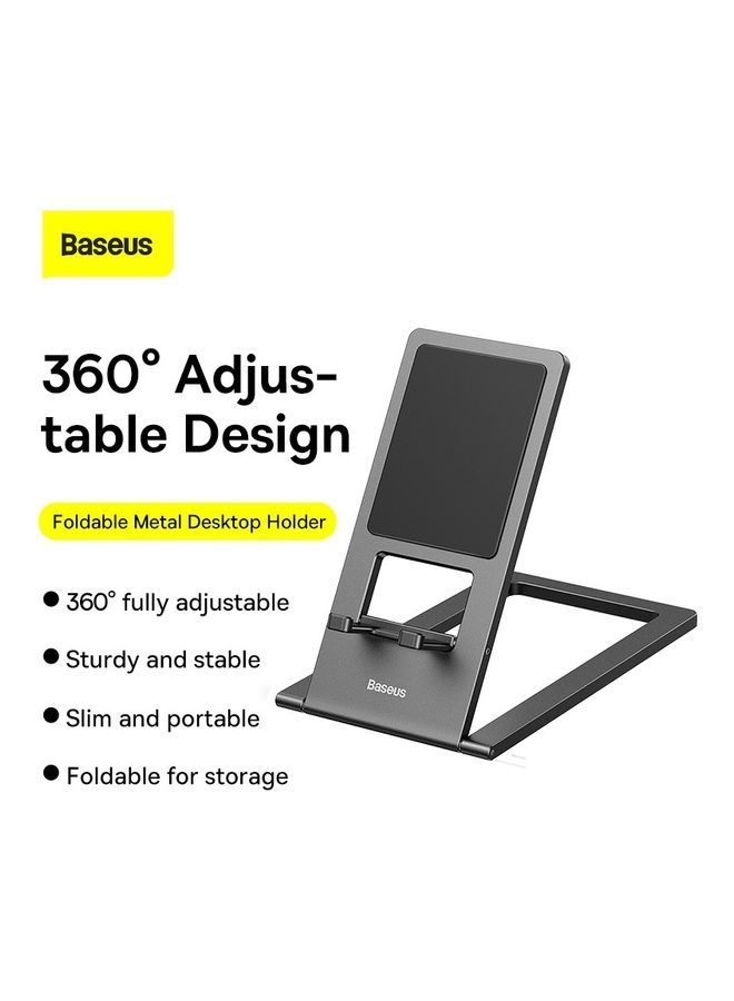 Baseus Portable Mobile Phone Holder, Cell Phone Stand, Adjustable iPhone Stand for Desk, Foldable View Angle Stand, Stable Alloy Metal Mobile Stand, Compatible with iPhone 15/14/13/12/11 Series, All Smart Phones Grey - Image 2