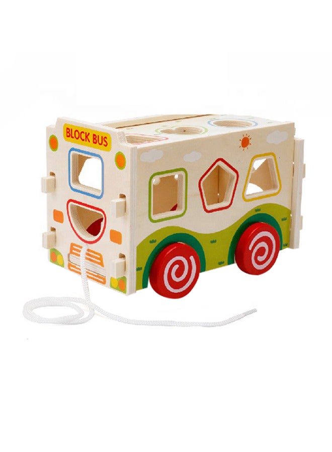 فاشون هوم حافلة الكتل للأطفال لعبة تعليمية خشبية لمطابقة الأشكال الهندسية - Image 1