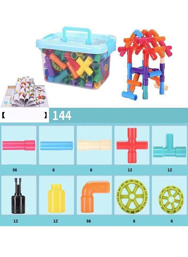 fashionhome 144 Pieces Creative Children's Educational Toys Pipe Building Blocks  - Image 4