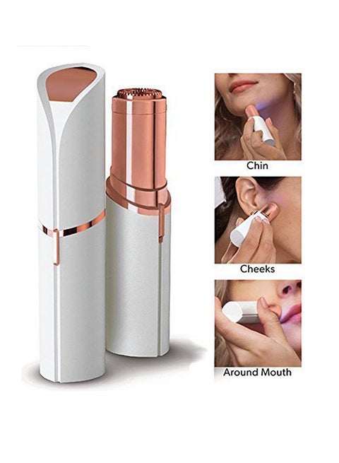 Facial Hair Remover Gentle Painless Instant Electric Shaver Portable Ladies Epilator for Face with Built-in Light White/Rose Gold 11cm