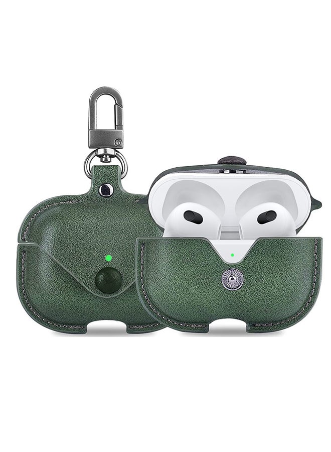MARGOUN Leather Case Shockproof Cover With KeychainFor Apple AirPods 3 (3rd Generation) Green - Image 1