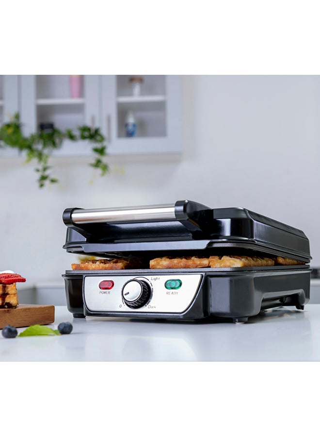 Electric Waffle Maker -  4 Slice Non-Stick Electric Belgian Waffle Maker with Adjustable Temperature Control - Pre-heating, Cool Touch Body - Handle - Automatic Safety Protection 1100.0 W GWM5417 Silver/Black - v1657176334/N11043715A_4