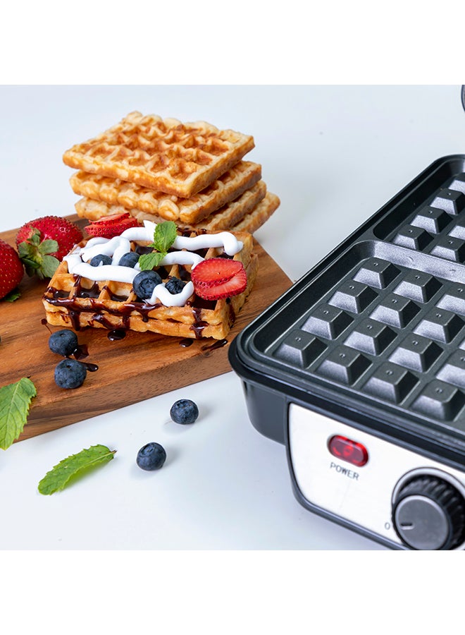 Electric Waffle Maker -  4 Slice Non-Stick Electric Belgian Waffle Maker with Adjustable Temperature Control - Pre-heating, Cool Touch Body - Handle - Automatic Safety Protection 1100.0 W GWM5417 Silver/Black - v1657176334/N11043715A_6